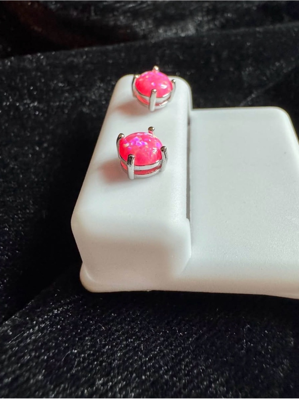 Pink Opal Round Stud Earrings - Classic Silver Setting
